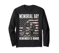 Memorial Day Remember and Honor Patriotic US Flag Manche Longue