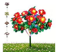 Memorial Garden Bloom Lights - Ultra-Realistic Solar Flowers Stake, Weatherproof LED Decorative Lighting for Yard, Patio, Pathway, and Grave Solar Light for Cemetery (Red, Colored)