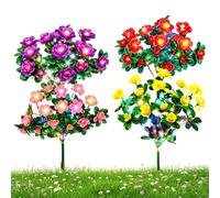 Memorial Garden Bloom Lights - Ultra-Realistic Solar Flowers Stake, Weatherproof LED Decorative Lighting for Yard, Patio, Pathway, and Grave Solar Light for Cemetery (Mix*4, Colored)