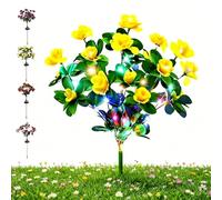 Memorial Garden Bloom Lights - Ultra-Realistic Solar Flowers Stake, Weatherproof LED Decorative Lighting for Yard, Patio, Pathway, and Grave Solar Light for Cemetery (Yellow, Warm)