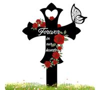 Memorial Garden Stake Set, Metal Waterproof Grave Markers with Rose and Butterfly Designs, Outdoor Remembrance Stakes for “Forever in Our Hearts”, Durable Metal Garden Décor