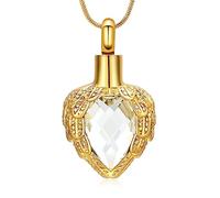 memorial jewelry Collier avec pendentif urne funéraire en verre avec ailes d'ange dorées pour animal de compagnie/humain, one size, Métal, Pas de pierre précieuse