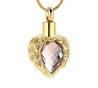memorial jewelry Collier avec pendentif urne funéraire en verre avec ailes d'ange dorées pour animal de compagnie/humain, one size, Acier inoxydable, Pas de pierre précieuse