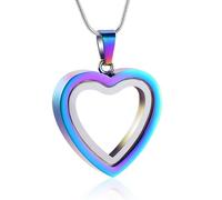 memorial jewelry Collier de crémation en verre pour cendres - Cœur - Loquets commémoratifs pour cendres - Acier inoxydable - Pendentif urne funéraire