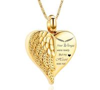 memorial jewelry Collier urne funéraire en forme de cœur pour cendres - En acier inoxydable - Ailes d'ange - Cœur - Médaillon - Support pour cendres - Bijou pour homme/animal de compagnie
