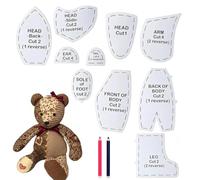 Memory Bear Patron de couture réutilisable en acrylique pour matelassage avec crayons de marquage, règle pour loisirs créatifs, souvenirs, ours et vieux vêtements (25 cm)
