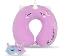 Memory Foam Neck Pillow for Children with Unicorn Eye Mask 30x30cm Cute Purple