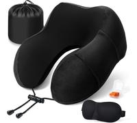 Memory Foam Travel Pillow,Adjustable Compact Flight Pillow With Carry Bag,Ear Plugs And Sleep Mask,Ideal For Airplane Train Car Office.[T20]