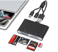 Memory Stick Pro Duo Adaptateur 4 en 1 Multi Lecteur de Carte Mémoire pour SD/Micro SD/MS/XD-Picture-Card, Sony Cybershot Carte Mémoire avec Lightning/USB-C/USB-A pour iPhone 17/16/15/iPad/Android/PC