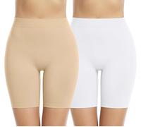 Memoryee 2Pack Cycliste Boxer Shorty Femme Slip Anti Frottement Cuisse sous Jupe Douce Legging Court sans Couture pour sous-Vêtements et Yoga/Beige/White-2Pack/S