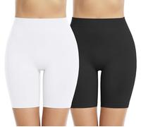 Memoryee 2Pack Cycliste Boxer Shorty Femme Slip Anti Frottement Cuisse sous Jupe Douce Legging Court sans Couture pour sous-Vêtements et Yoga/Black/White-2Pack/S