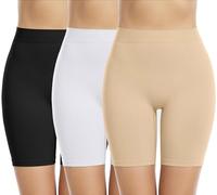 Memoryee 3Pack Cycliste Boxer Shorty Femme Slip Anti Frottement Cuisse sous Jupe Douce Legging Court sans Couture pour sous-Vêtements et Yoga/Black/Beige/White-3Pack/M