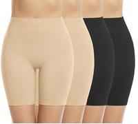 Memoryee 4Pack Cycliste Boxer Shorty Femme Slip Anti Frottement Cuisse sous Jupe Douce Legging Court sans Couture pour sous-Vêtements et Yoga/Black/Black/Beige/Beige-4Pack/3XL