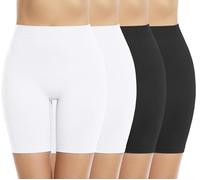 Memoryee 4Pack Cycliste Boxer Shorty Femme Slip Anti Frottement Cuisse sous Jupe Douce Legging Court sans Couture pour sous-Vêtements et Yoga/Black/Black/White/White-4Pack/S