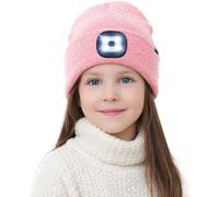 Memoryee Enfants LED Lumineux Bonnet, 4 LED Ultra Lampe USB Rechargeable Course Randonnée Frontale Mains Libres Lumière Hiver Chaud Tricot Chapeau Cadeaux pour Garçons et Filles