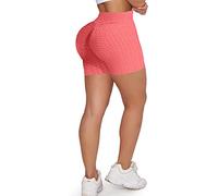 Memoryee Femmes nid d'abeille froncé Taille Haute Yoga Shorts Gym Fesses Levage Chaud Leggings entraînement Ventre contrôle Collants de Course/Orange Red/S