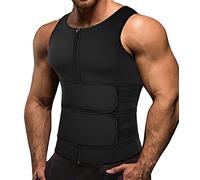 Memoryee Homme Sweat Gilet Néoprène Entraînement Chemise Corps Shaper Sauna Costume Taille Formateur Sport Fitness Fermeture Éclair Débardeur/Black(Double Belt)/M
