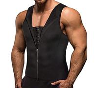 Memoryee Homme Sweat Gilet Néoprène Entraînement Chemise Corps Shaper Sauna Costume Taille Formateur Sport Fitness Fermeture Éclair Débardeur/Double Zipper-Black/3XL