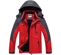 Memoryee Hommes Ski Veste Hiver Chaud Doublure Peluche Outdoor Softshell avec Capuche Amovible Veste/Red/L