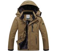 Memoryee Hommes Ski Veste Hiver Chaud Doublure Peluche Outdoor Softshell avec Capuche Amovible Veste/Brown/XL