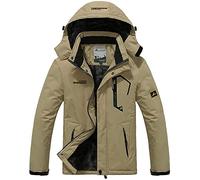 Memoryee Hommes Ski Veste Hiver Chaud Doublure Peluche Outdoor Softshell avec Capuche Amovible Veste/Light color/XL