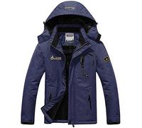 Memoryee Hommes Ski Veste Hiver Chaud Doublure Peluche Outdoor Softshell avec Capuche Amovible Veste/Navy blue/S