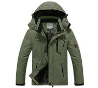 Memoryee Hommes Ski Veste Hiver Chaud Doublure Peluche Outdoor Softshell avec Capuche Amovible Veste/Dark Green/S