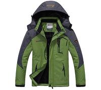 Memoryee Hommes Ski Veste Hiver Chaud Doublure Peluche Outdoor Softshell avec Capuche Amovible Veste/Green/XL