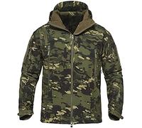 Memoryee Hommes Vestes Softshell Extérieures Doublure Polaire Camouflage Chauds Tactiques Imperméable Encapuchonné Manteau/Green CP(new)/M