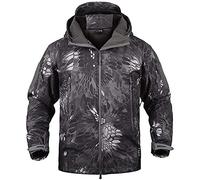 Memoryee Hommes Vestes Softshell Extérieures Doublure Polaire Camouflage Chauds Tactiques Imperméable Encapuchonné Manteau/Black python(new)/XL