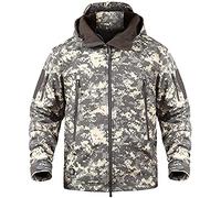 Memoryee Hommes Vestes Softshell Extérieures Doublure Polaire Camouflage Chauds Tactiques Imperméable Encapuchonné Manteau/ACU(new)/L