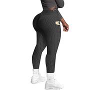 Memoryee Legging Sport Femme avec Poches Pantalon Taille Haute Yoga Pants Slim Fit Butt Lift Collant de Compression pour Fitness Gym Pilates/Black/S