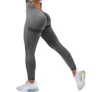 Memoryee Leggings de Sport Femme Anti Cellulite Push Up Taille Haute Butt Lift Elastique Pantalon de Compression Sport Yoga/B-Dark Grey/L