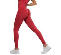 Memoryee Leggings de Sport Femme Anti Cellulite Push Up Taille Haute Butt Lift Elastique Pantalon de Compression Sport Yoga/B-Upgraded Red/XS