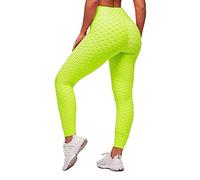 Memoryee Leggings Femme Anti-Cellulite Push Up Butt Lift Elastique Taille Haute Grande Taille Sport Pantalon de Yoga/Green/L