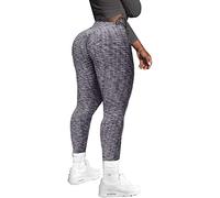 Memoryee Leggings Femme Anti-Cellulite Push Up Butt Lift Elastique Taille Haute Grande Taille Sport Pantalon de Yoga/#9 Blue White/S
