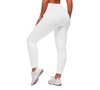 Memoryee Leggings Femme Anti-Cellulite Push Up Butt Lift Elastique Taille Haute Grande Taille Sport Pantalon de Yoga/White/XS