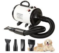 Memows Pulseur Chien Professionnel Séchoir Sèche-Poils Toilettage Sèche-Cheveux pour Chien Chat animaux 2800W Vitesse Continue et température réglable avec 4 Buses (Blanc)