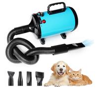 Memows Pulseur Chien Professionnel Souffleur Chien Séchoir Sèche-Poils Toilettage Sèche-Cheveux pour Chien 2800W Sèche-Cheveux pour Animaux Vitesse Continue et température réglable avec 4 Buses (Bleu)