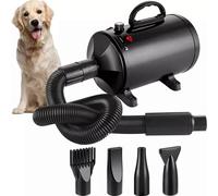 Memows Pulseur Chien Professionnel Souffleur Chien Séchoir Sèche-Poils Toilettage Sèche-Cheveux pour Chien 2800W Sèche-Cheveux pour Animaux Vitesse Continue et température réglable avec 4 Buses (Noir)