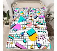 Memphis - Parure de lit 3 pièces en polyester doux pour lit double, style rétro des années 80 ou 90 avec 2 taies d'oreiller, style hip-hop vintage
