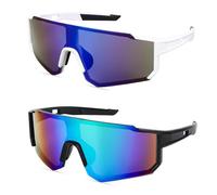 MEMSJIUWEN Lunettes de vélo, lunettes de soleil pour hommes et femmes, protection uv400, lunettes de soleil pour moto, course à pied, ski, baseball, pêche, beach volley (C Couleur 2 PCS)
