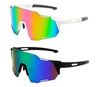 MEMSJIUWEN Lunettes de vélo, lunettes de soleil pour hommes et femmes, protection uv400, lunettes de soleil pour moto, course à pied, ski, baseball, pêche, beach volley (A Couleur 2 PCS)
