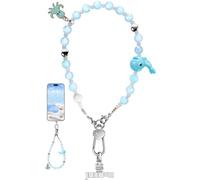 memumi Chaîne de téléphone perles, dragonne universelle avec boucle métallique, bracelet de poignet pour femme, courte sangle de téléphone, cordon pour AirPods et appareil photo -Bleu Clair