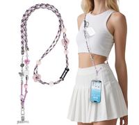 memumi Cordon Telephone Universelle, Sangle Téléphone, Lanière Téléphone Perles avec Cordon Réglable aux Nœuds - Portez-la en Bandoulière ou en Collier - Violet