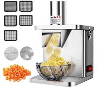 Memykoy Coupe-légumes électrique Professionnel, trancheuse à Fruits, découpe de tomates en Morceaux ou en Cubes, Robot culinaire en Acier Inoxydable avec 5 Lames, Dont 1 Lame à trancher et à râper