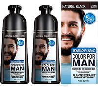 Men Beard Hair Color Instant Dye Black Mustache Beard Darkening Shampoo,Professional Men's Mustache & Beard Black Hair Color Dye Shampoo, 100ml. (2pcs)