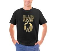 Men-Black-The-King-is-in-The-Building-Shirt-Rock-n-Roll-Printed-T-Shirt