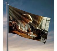 Men Cave Decor A Woman Is Sewing On An Old-Fashioned Sewing Machine Drapeau Automne Drapeau Jardin Bateau Drapeau (120 x 180 cm)