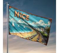 Men Cave Decor Nice Beach : un paradis côtier vibrant avec bateaux à voile et drapeau Pal pour décoration de chambre à coucher (120 x 180 cm)